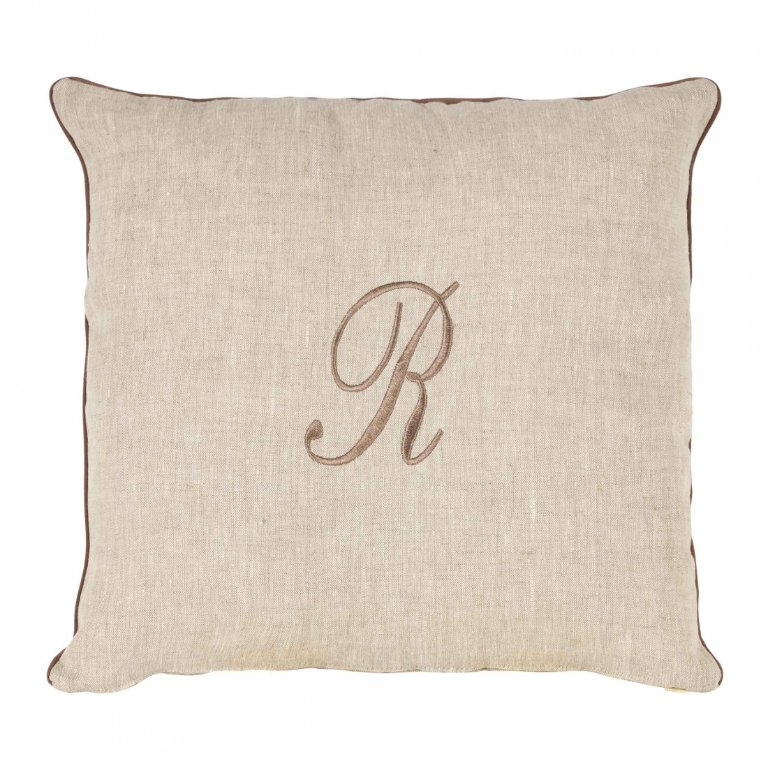 Zahra Decorative Pillowcase In Pure Linen Panama With R Monogram Embroidery