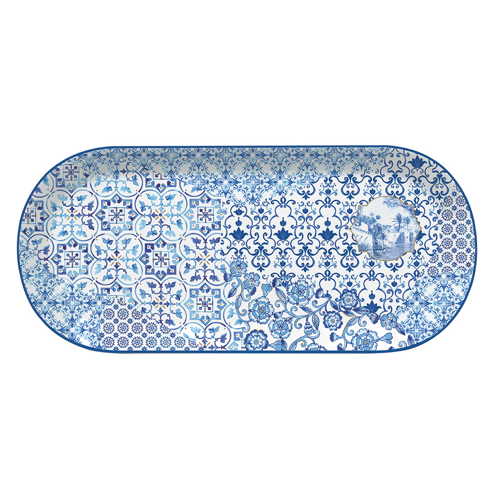 Plat De Service Ovale En Porcelaine 33,5 x 15 cm, Coffret Couleur Indigo