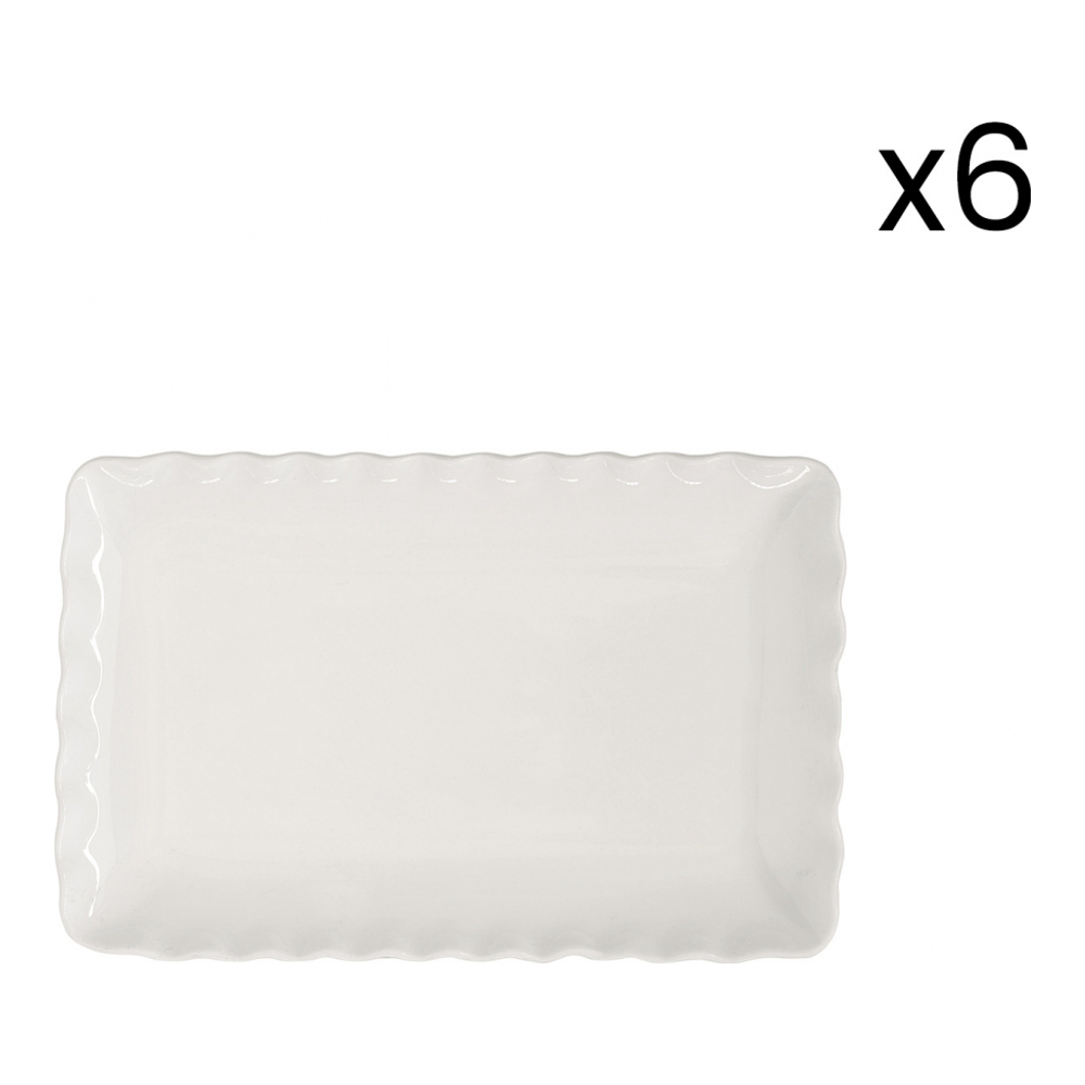 6 assiettes rectangulaires en porcelaine 20x13 cm ONDE BLANC