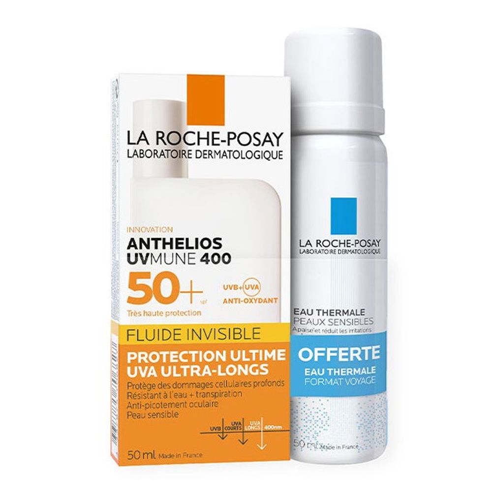 Set de soins solaires 'UVMUNE 400 Spf50 Invisible Fluid + Free Thermal Water' - 2 Pièces