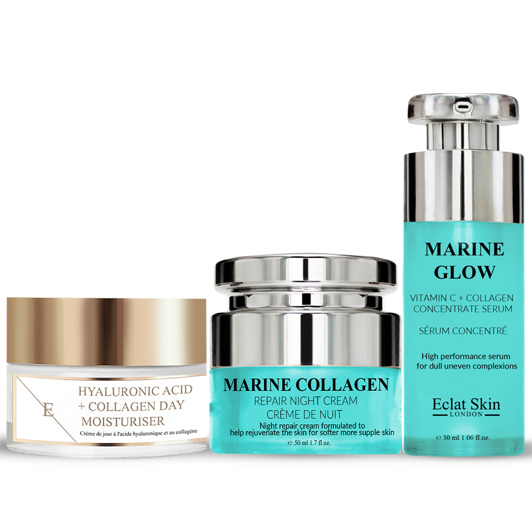 Crème de jour, Crème de nuit, Sérum Concentré 'Hyaluronic Acid & Collagen + Marine Glow + Marine Collagen '