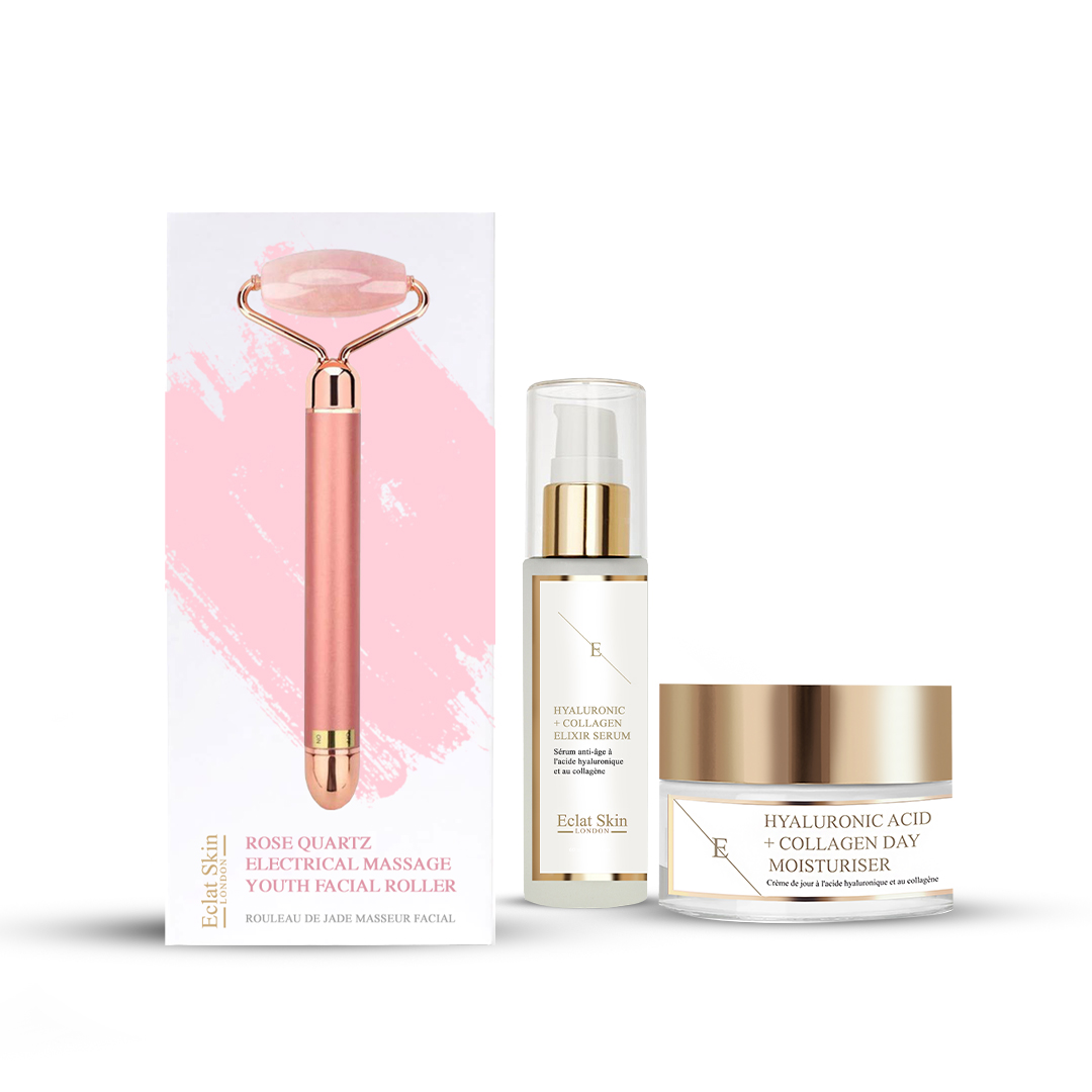 Coffret de soins de la peau 'Rose Quartz + Hyaluronic Acid & Collagen' - 3 Pièces