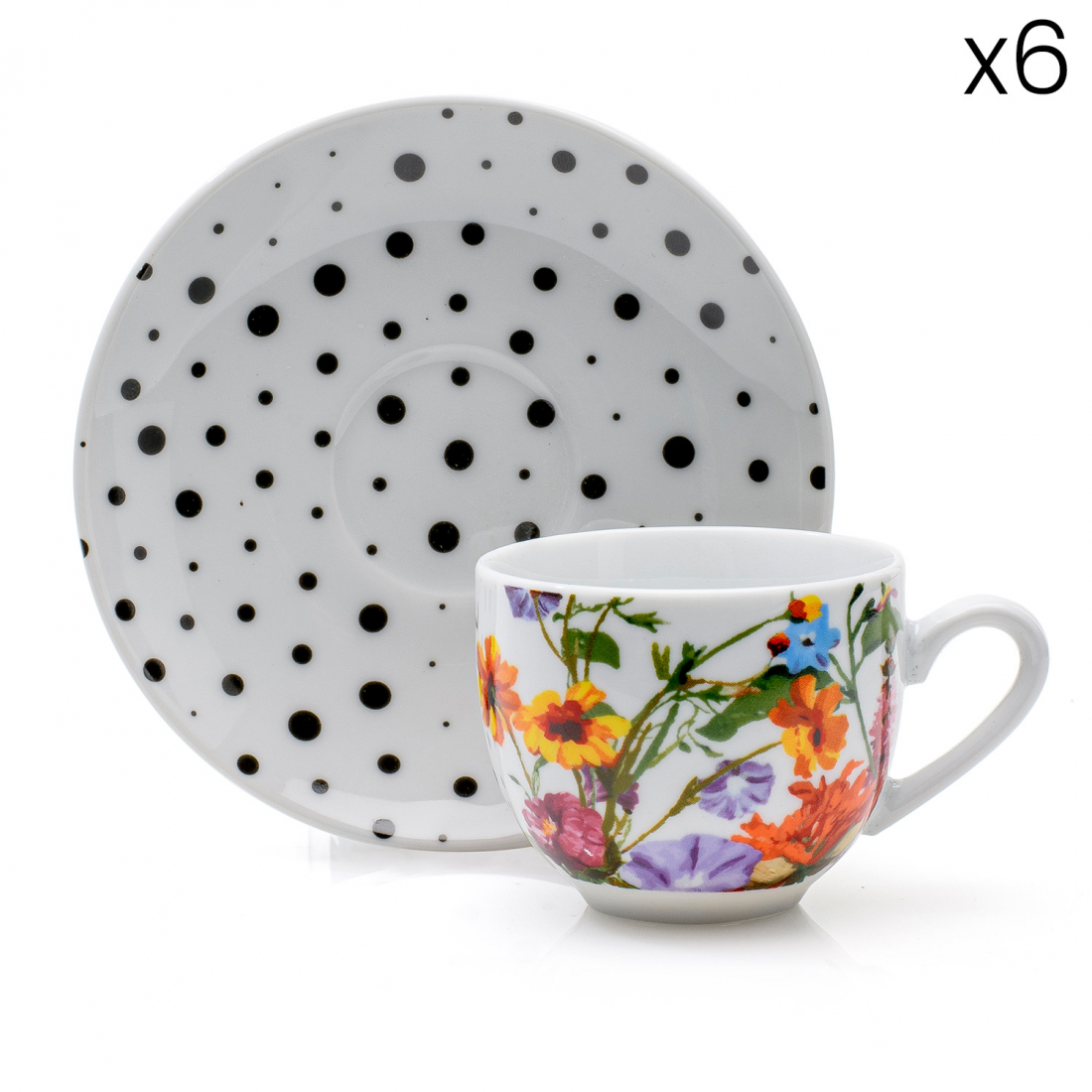 Flor 6 Coffee Cups With Saucers