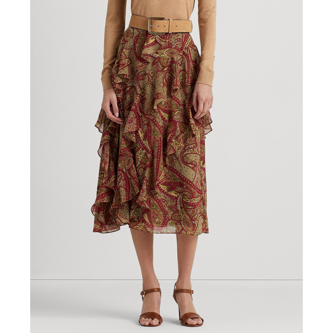 Jupe Midi 'Paisley Ruffle-Trim Georgette' pour Femmes