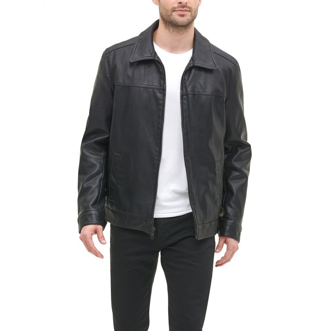 Veste 'Faux Leather Laydown Collar Jacket' pour Hommes