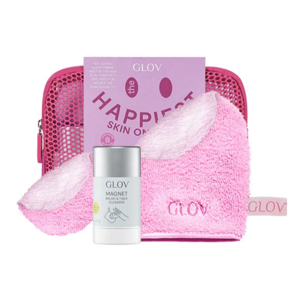 The Happiest Skin On Earth Set | Dual Fiber Makeup Removing And Skincare Mitt And Pads With Magnet Brush & Fiber Cleanser