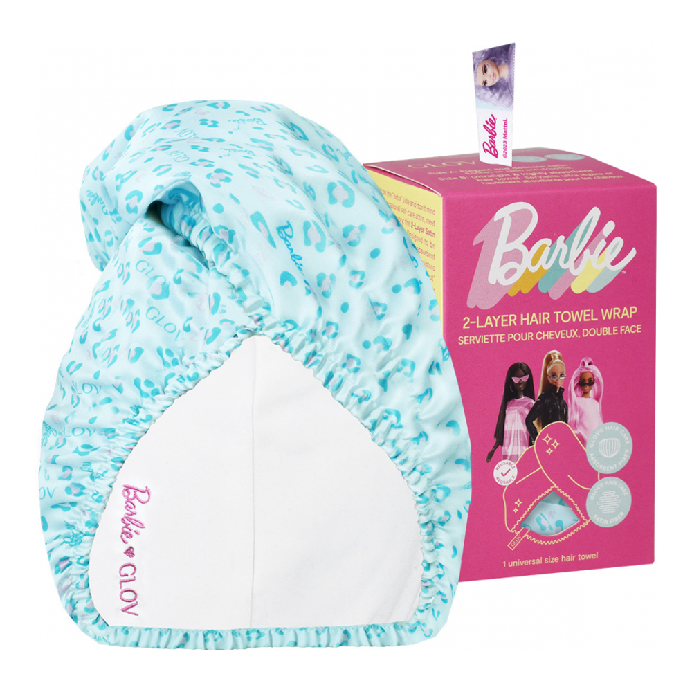 Barbie™ ❤︎ Double-Sided Satin Premium Hair Wrap Towel | Satin Blue Panther