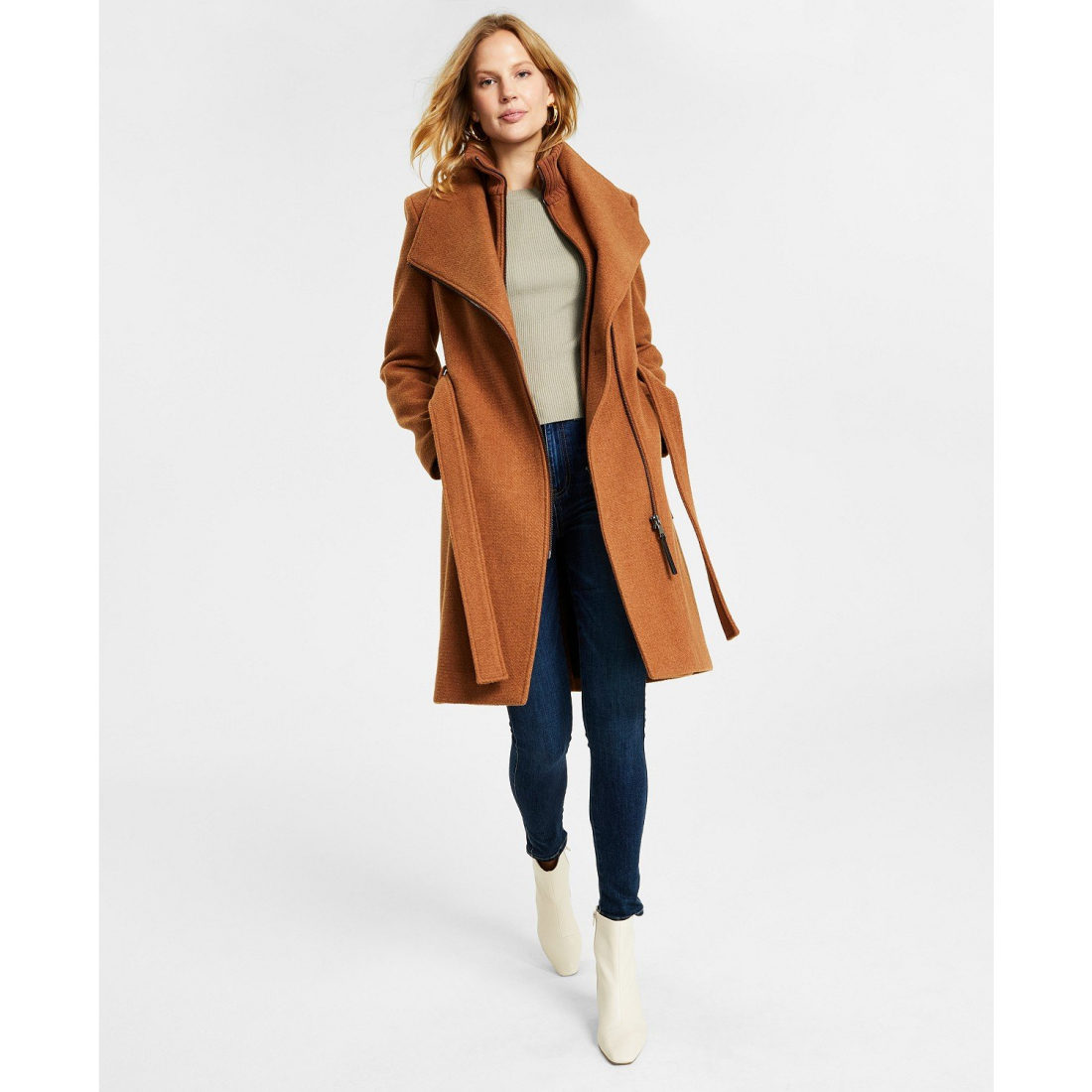 Women's 'Wool Blend Wrap' Belted Coat