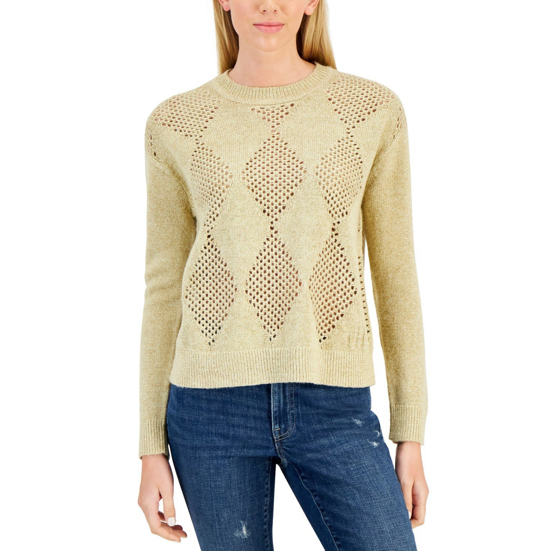 Women's 'Open-Stitch Argyle Metallic' Sweater