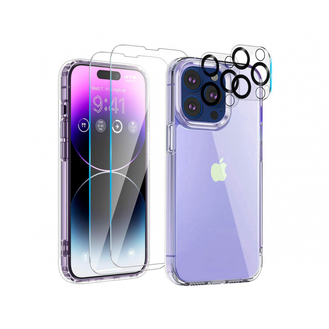 Essentielles 5-in-1-Set für iPhone 14 Pro Max: Transparente magnetische MagSafe-Hülle + 2 Kameraabdeckungen + 2 Displayschutzfo