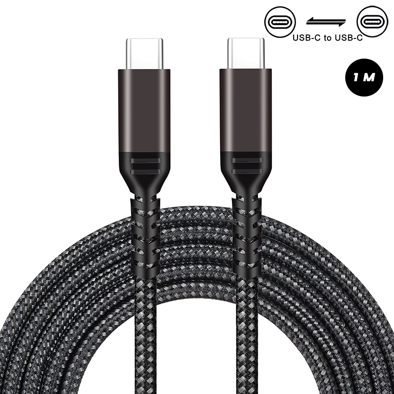 60W Reinforced Nylon USB-C to USB-C Cable - 1M Black