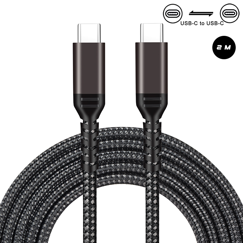 60W Reinforced Nylon USB-C to USB-C Cable - 2M Black