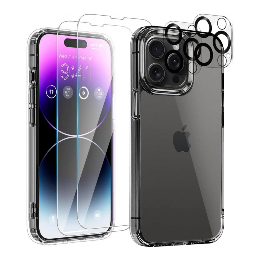 5-in-1-Set für iPhone 15 Pro Max: MagSafe Magnethülle

Transparente Hülle + 2 Kameraabdeckungen

2 Displayschutzfolien aus gehä