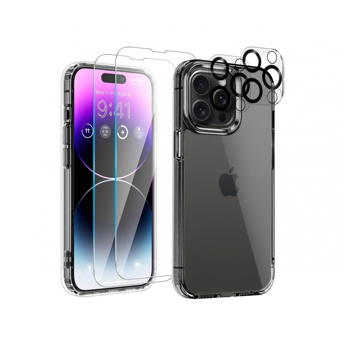 5-in-1-Set für iPhone 15 Plus

15 Plus: MagSafe Magnet-Schutzhülle

2 Kameraabdeckungen

2 Displayschutzfolien aus gehärtetem G