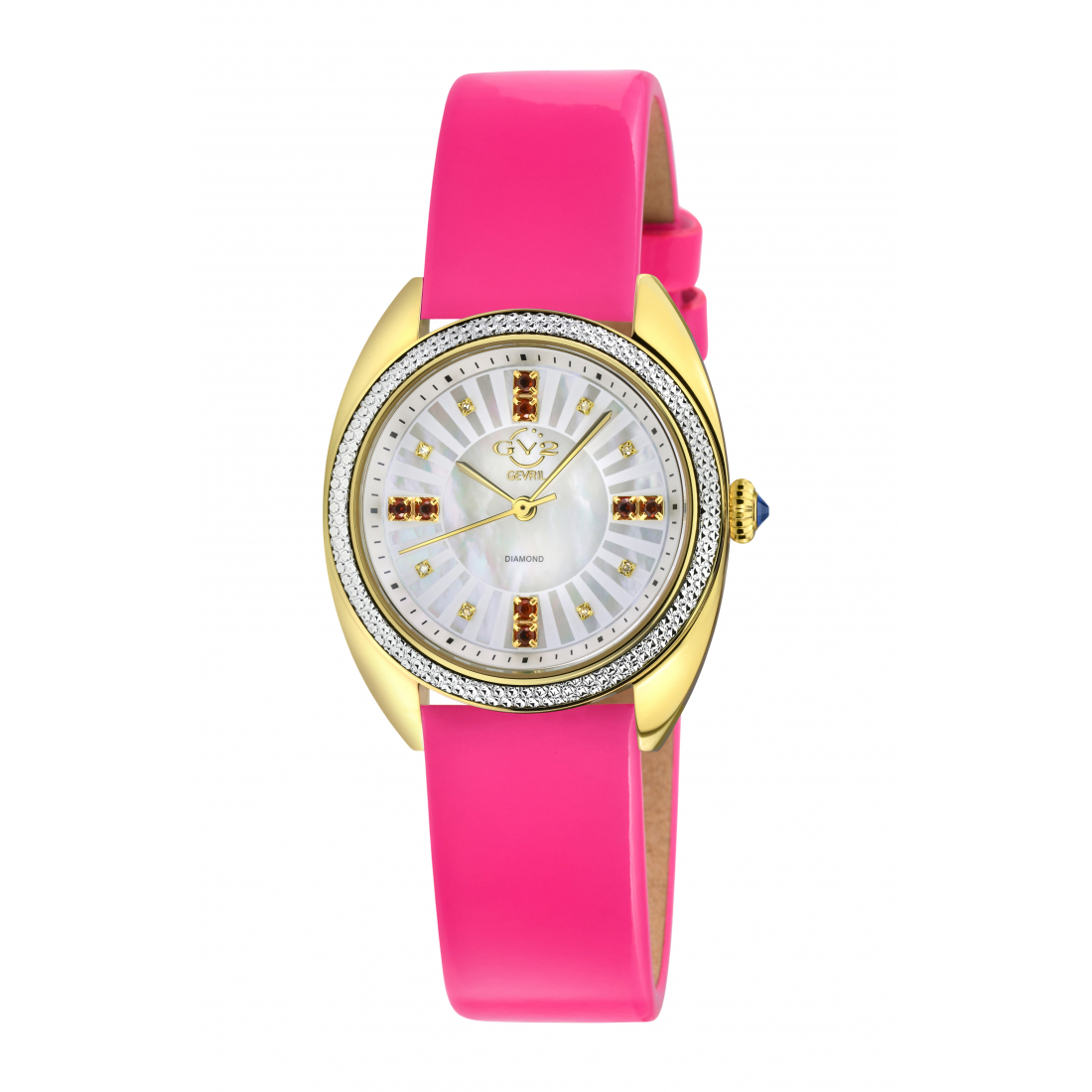 Women's Palermo Diamond, 316L Stainless Steel IPYG Case, Genuine Italian Patent Magenta Rose Pink Strap Watch