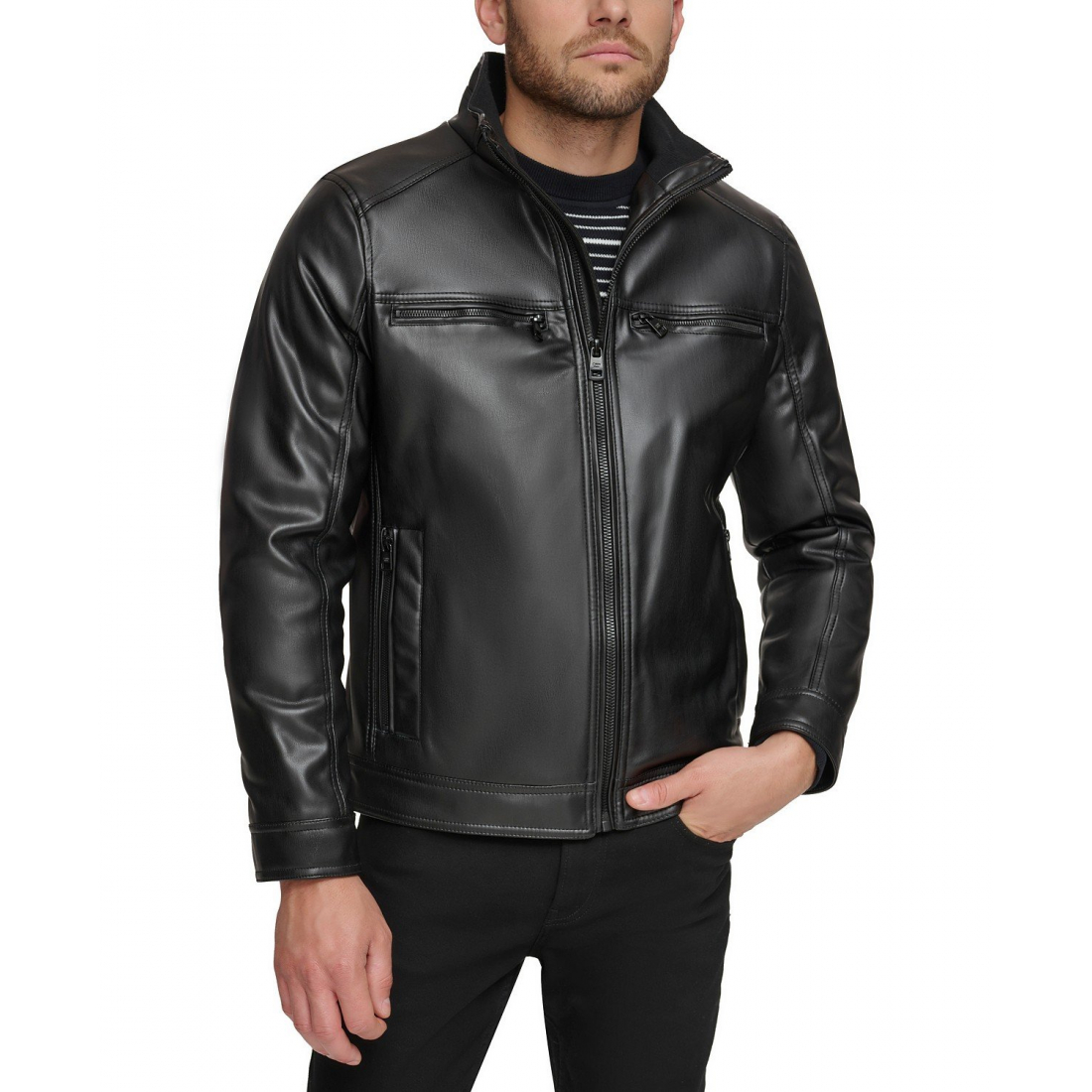 'Faux Leather Moto Jacket' Bikerjacke für Herren