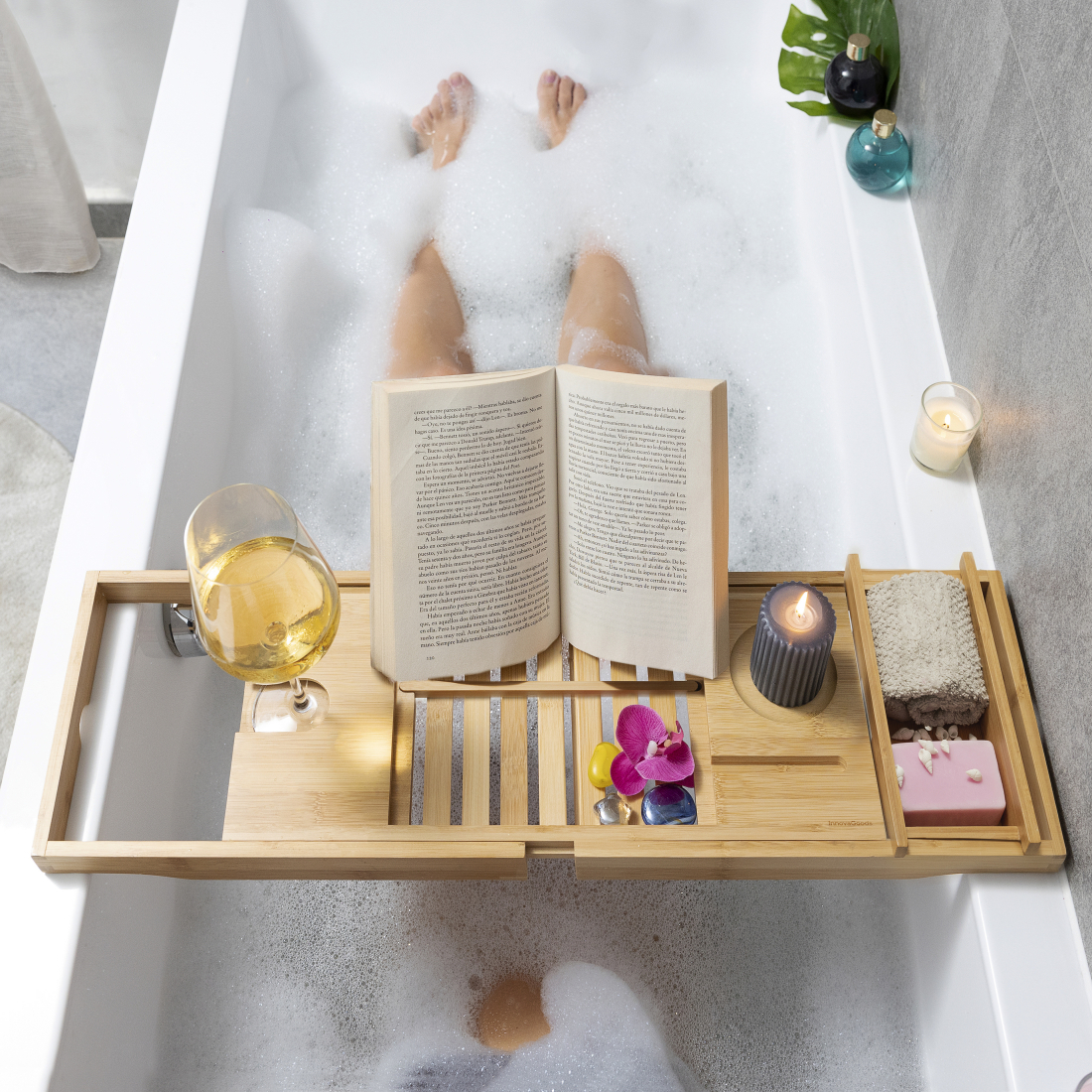 Ausziehbare Badewannenablage aus Bambus Trayth