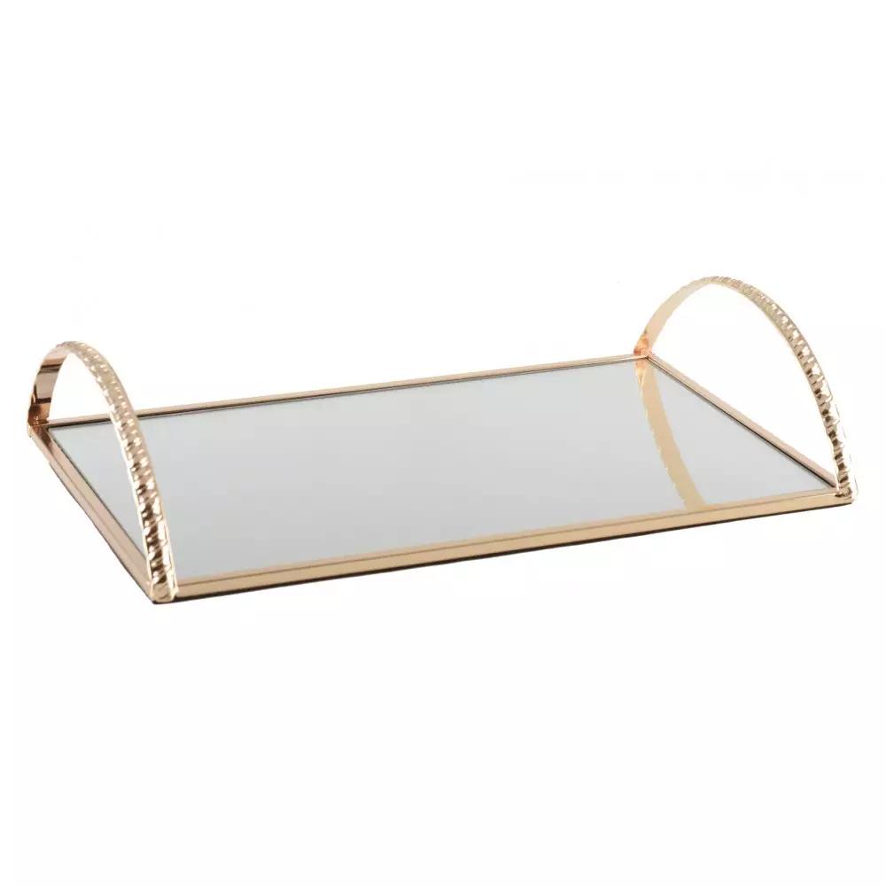 Rectangular Tray With Gold Hammered Handles 32.5X20X1Cm