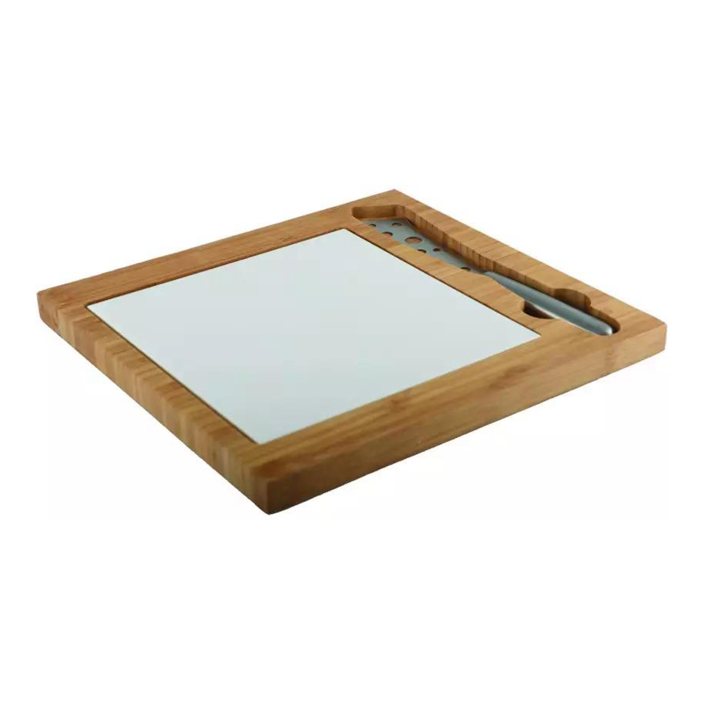 Bamboo And Porcelain Cheese Board With Stainless Steel Knife