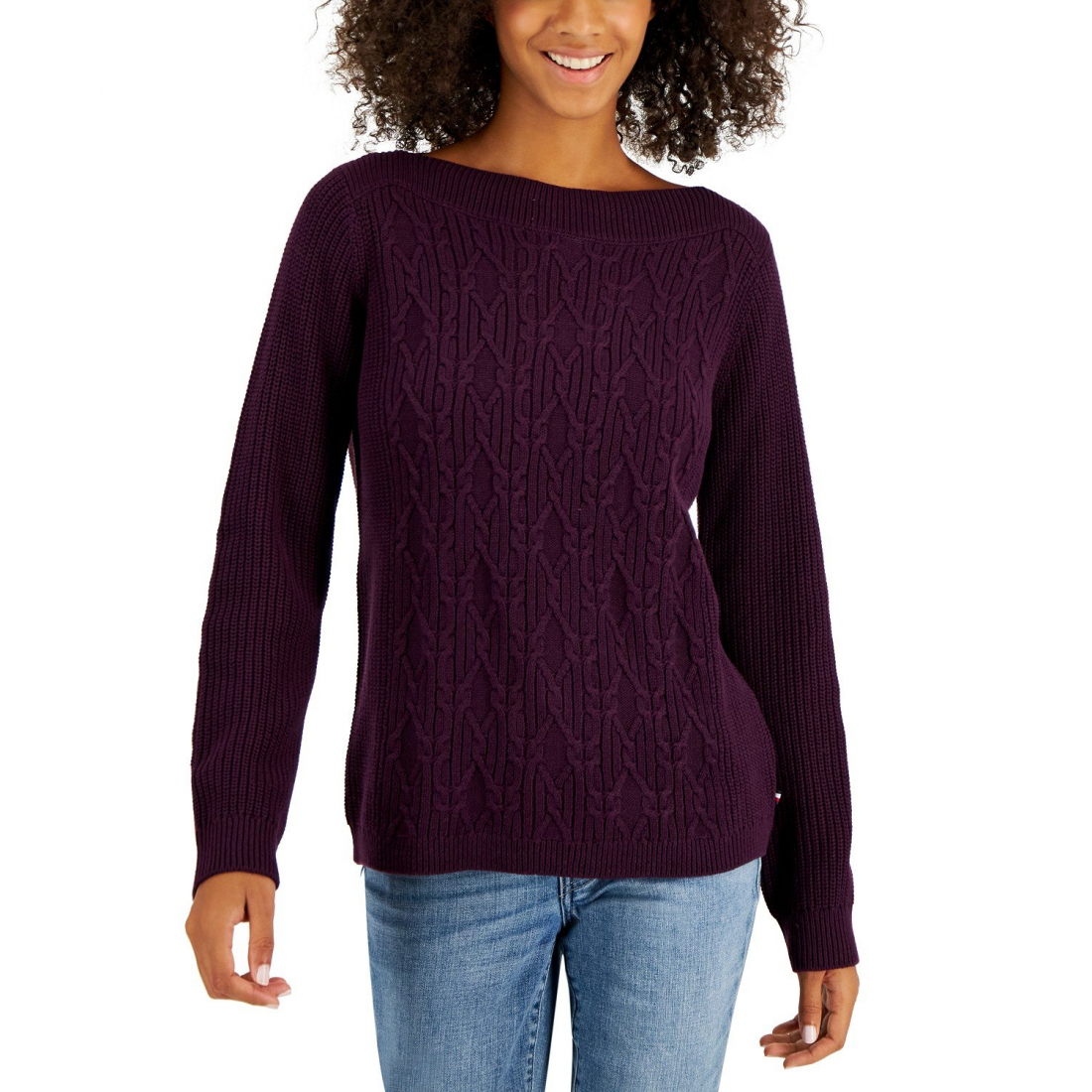 'Boat-Neck Cable Knit Cate Sweater' pour Femmes