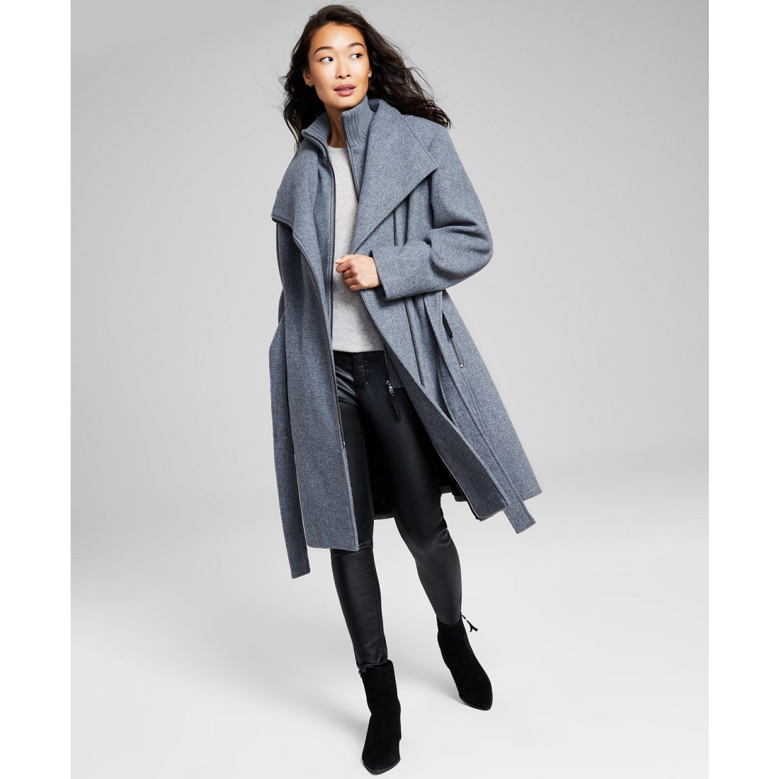 Women's 'Wool Blend Wrap' Belted Coat