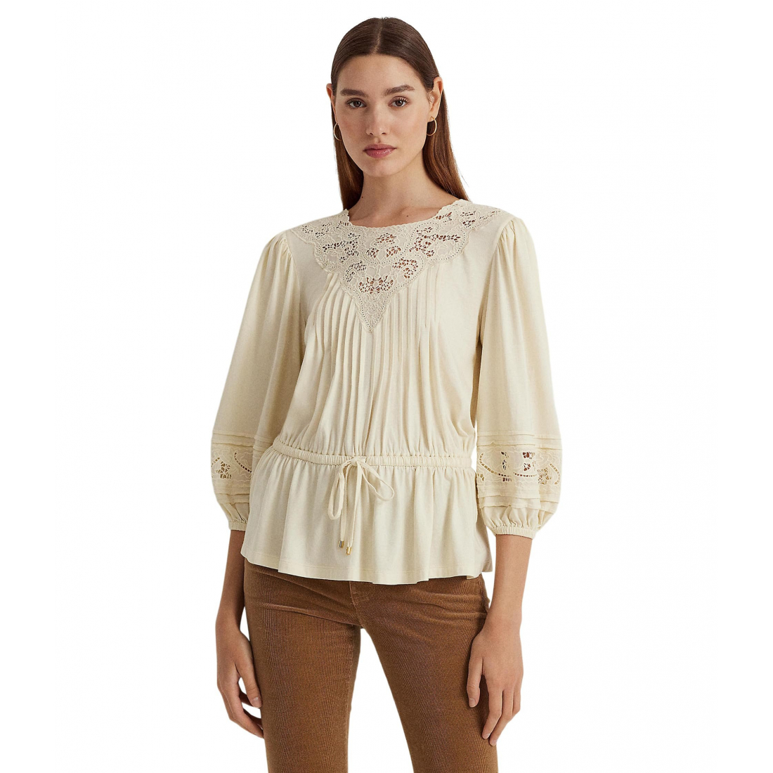 'Lace-Trim Jersey Peplum Top' pour Femmes