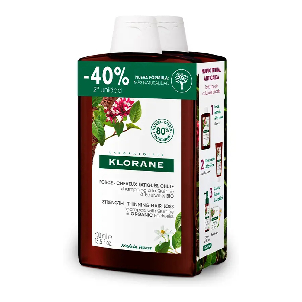Shampoing Affaibli à la Quinine et à l'Edelweiss Bio Lot - 400 ml, 2 Pièces
