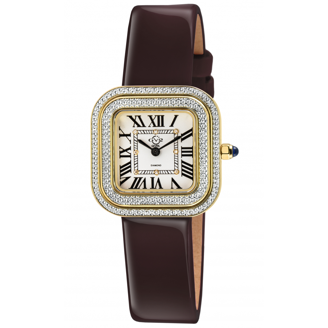 GV2 Bellagio Women's Swiss Made Diamond Watch, Silver-White Dial,Genuine Handmade Burgundy Leather Strap