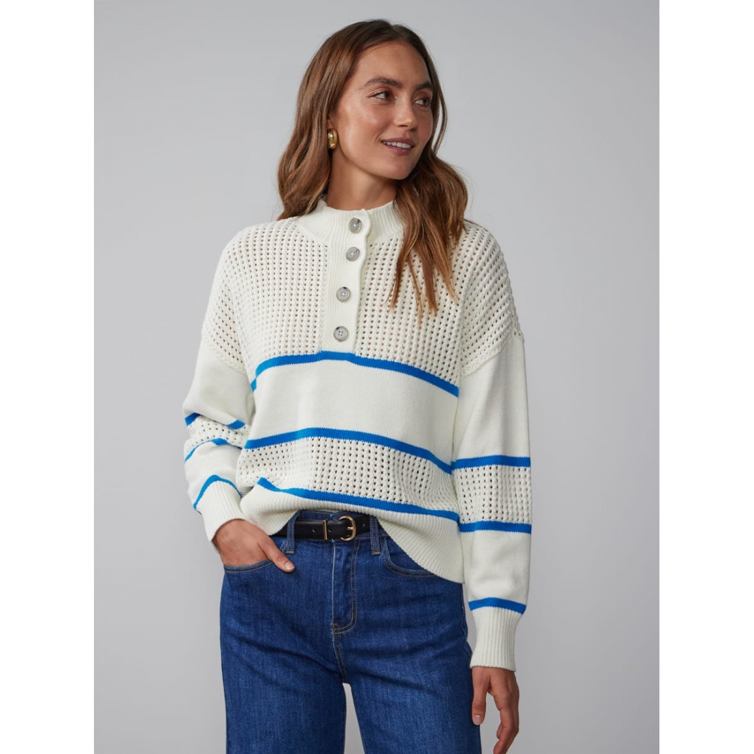 Women's 'Striped Quarter Button' Sweater