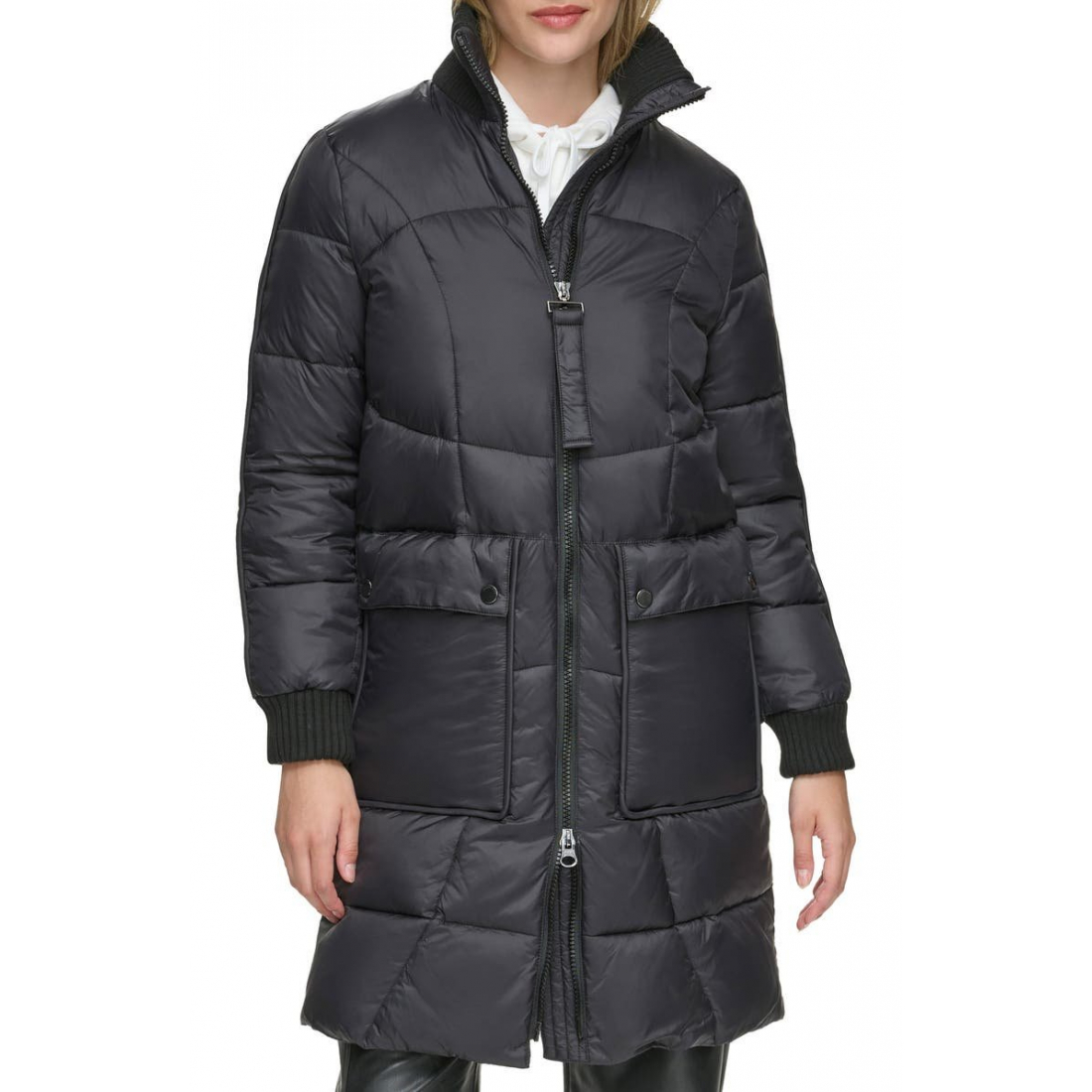 Veste matelassée 'Ribbed Collar Long' pour Femmes