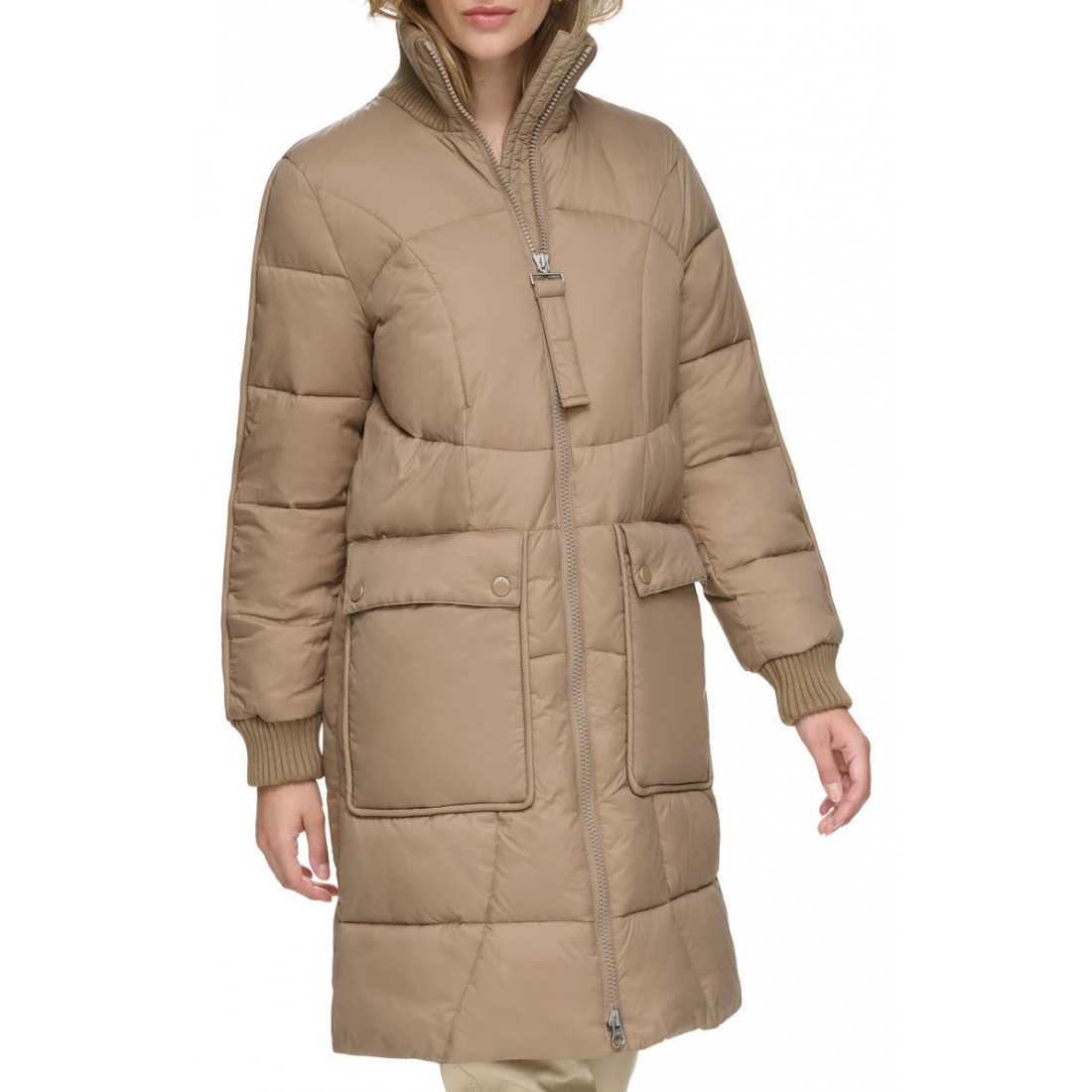 'Ribbed Collar Long' Pufferjacke für Damen