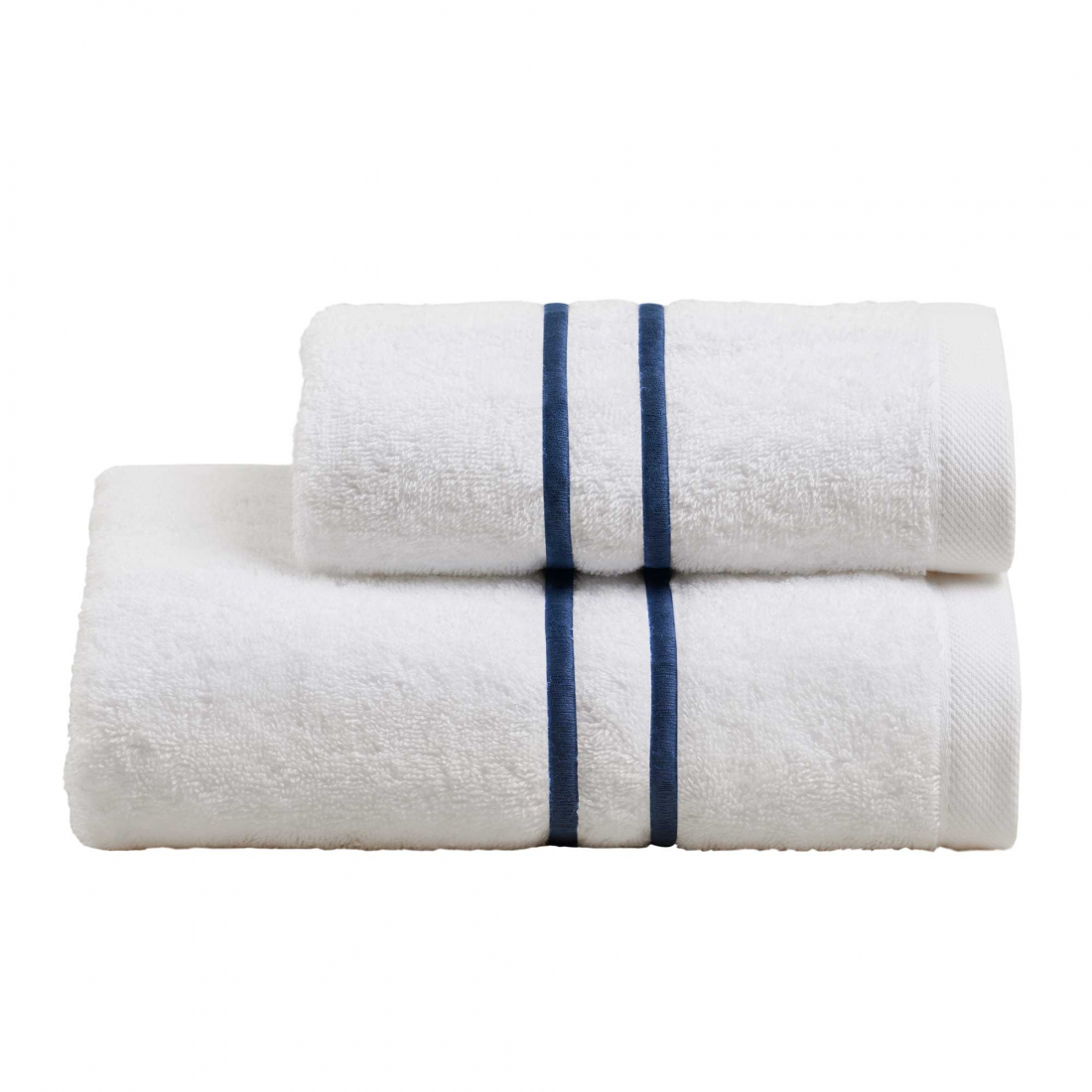 Double Hand And Guest Terry Towels Set, White/Navy
