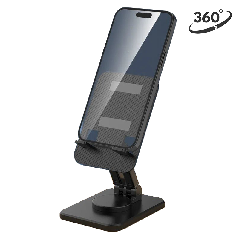 360° Rotating Universal Mobile Phone Stand, Foldable and Portable - Black