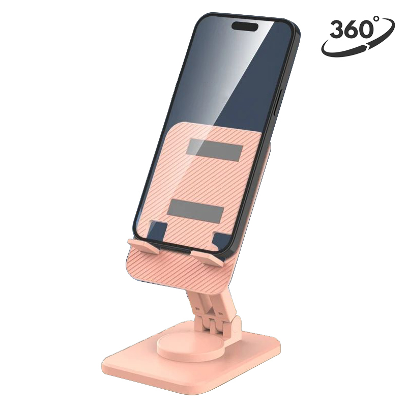 360° Rotating Universal Mobile Phone Stand, Foldable and Portable - Pink