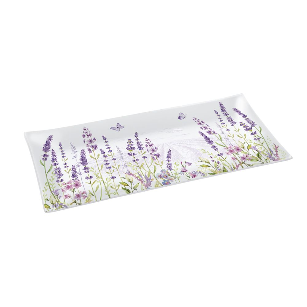 Plateau En Verre De Belle Qualité 36 x 17 cm Lavender Field Dans Une Boîte Cadeau