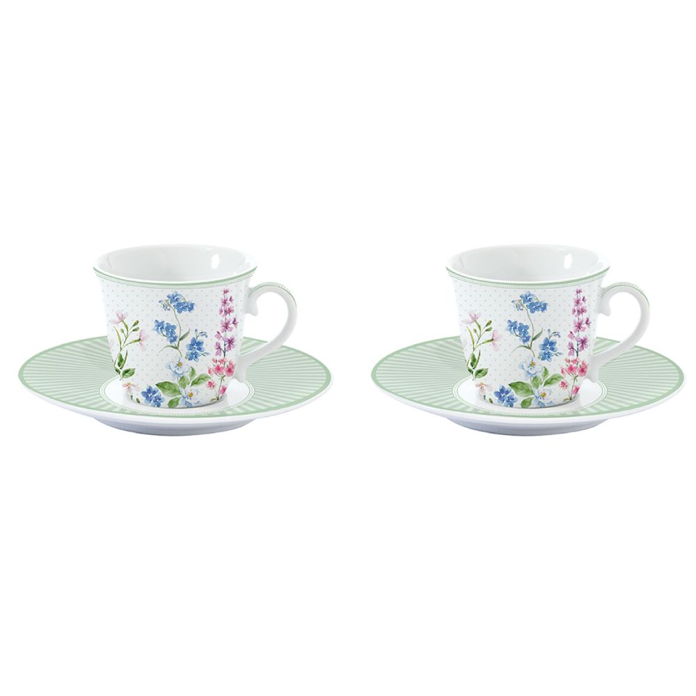 Set Mit 2 Porzellan-Kaffeetassen Und Untertassen (80 ml) In Farbbox Floraison