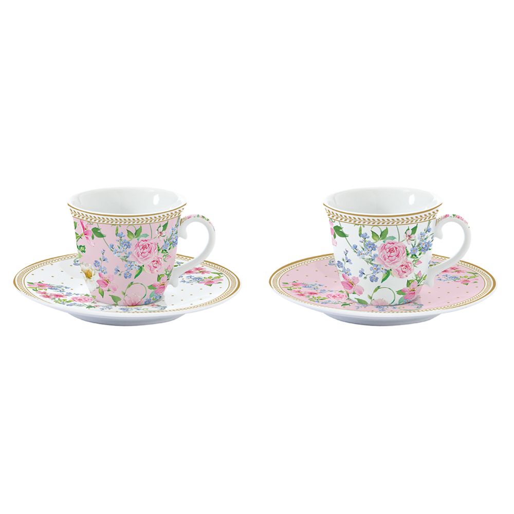 Set Mit 2 Porzellan-Kaffeetassen Und Untertassen (80 ml) In Farbbox Garden Joy