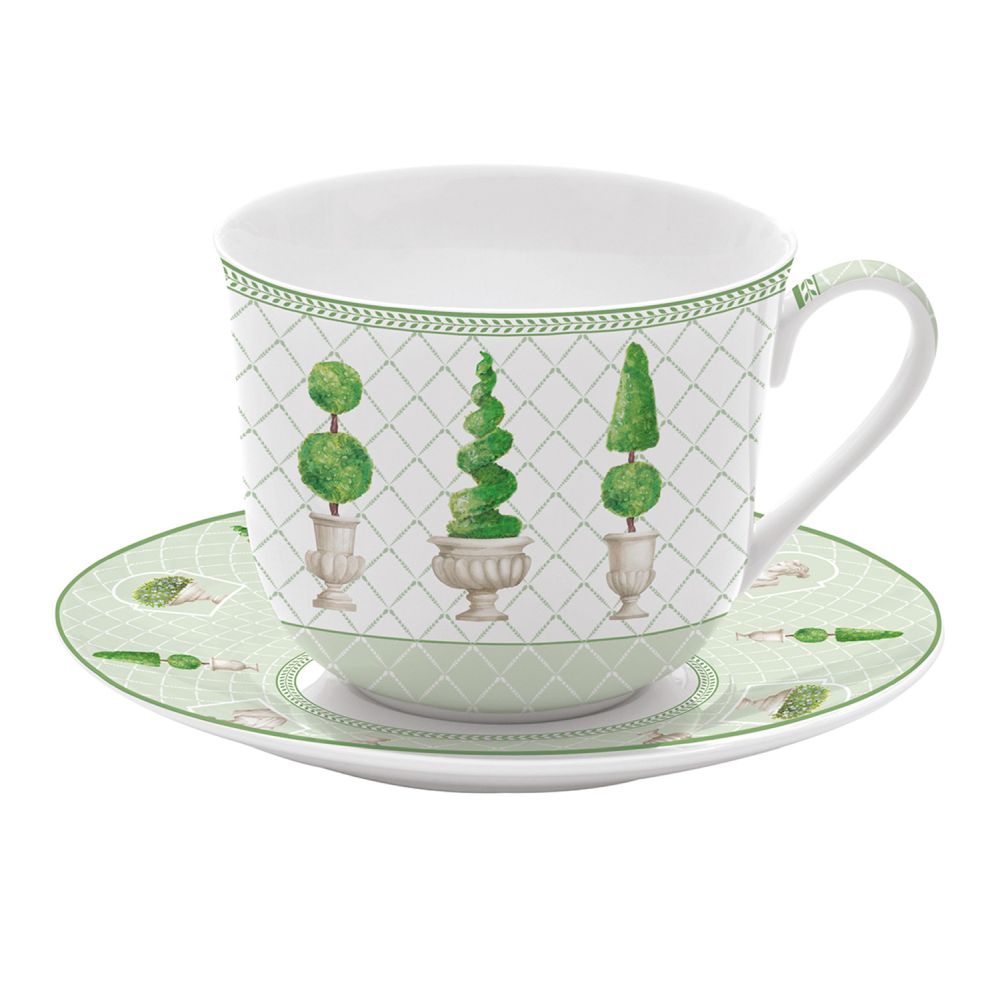 Frühstückstasse Und Untertasse Aus Porzellan, 370 ml, In Farbiger Box, Topiary