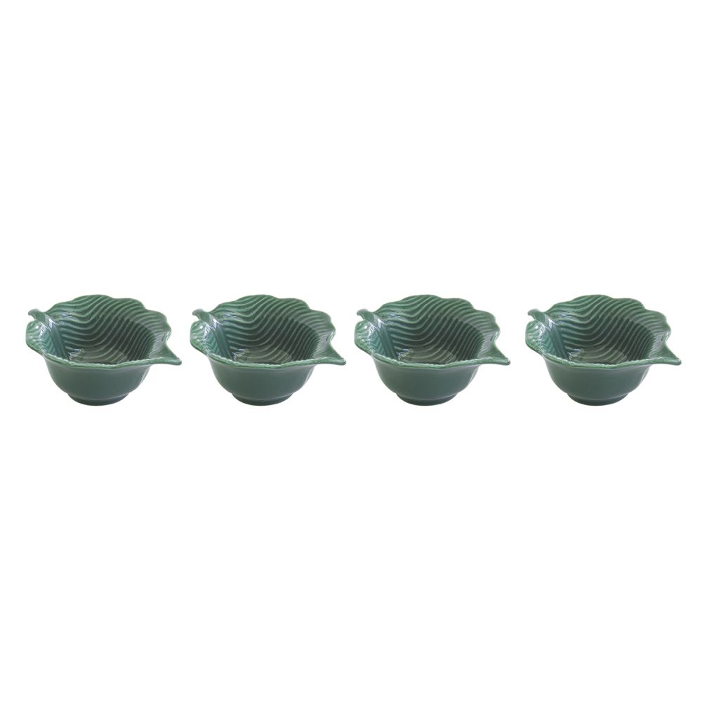 Ensemble De 4 Mini Bols En Porcelaine En Forme De Feuille, Dans Une Boîte Couleur Vert Feuilles Tropicales