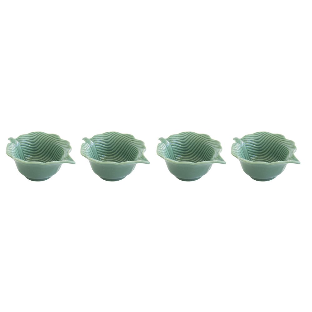 Ensemble De 4 Mini Bols En Porcelaine En Forme De Feuille, Dans Une Boîte De Couleur Vert Clair.