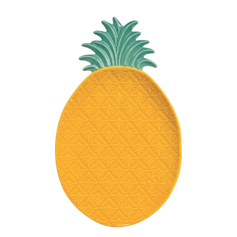 Assiette En Forme D'Ananas 28x17 cm Dans Une Boîte Jaune-Vert