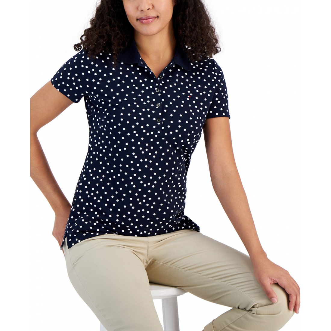 Polo 'Dot-Print Quarter-Button' pour Femmes
