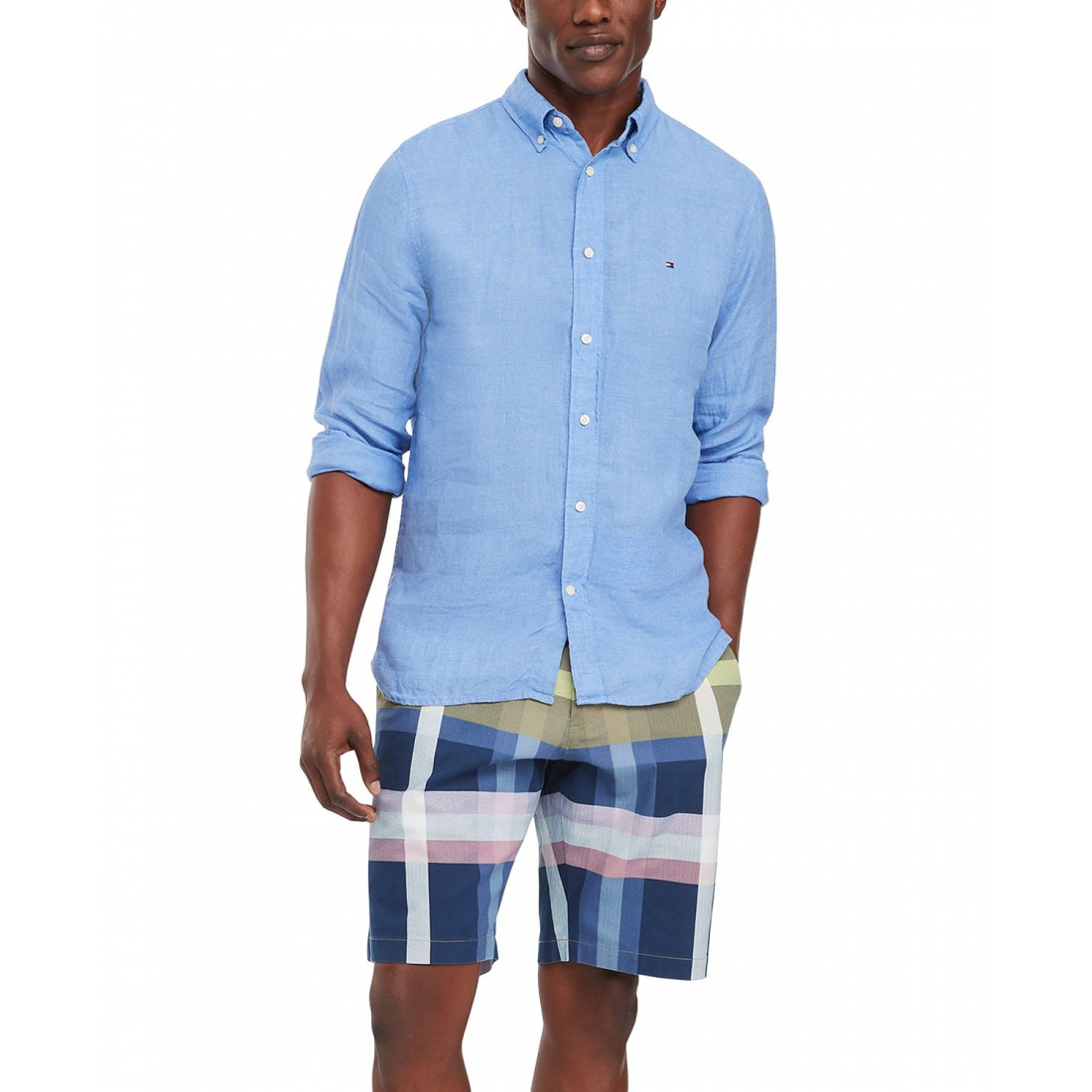 'Pigment-Dyed Linen Button-Down Long Sleeve Shirt' pour Hommes