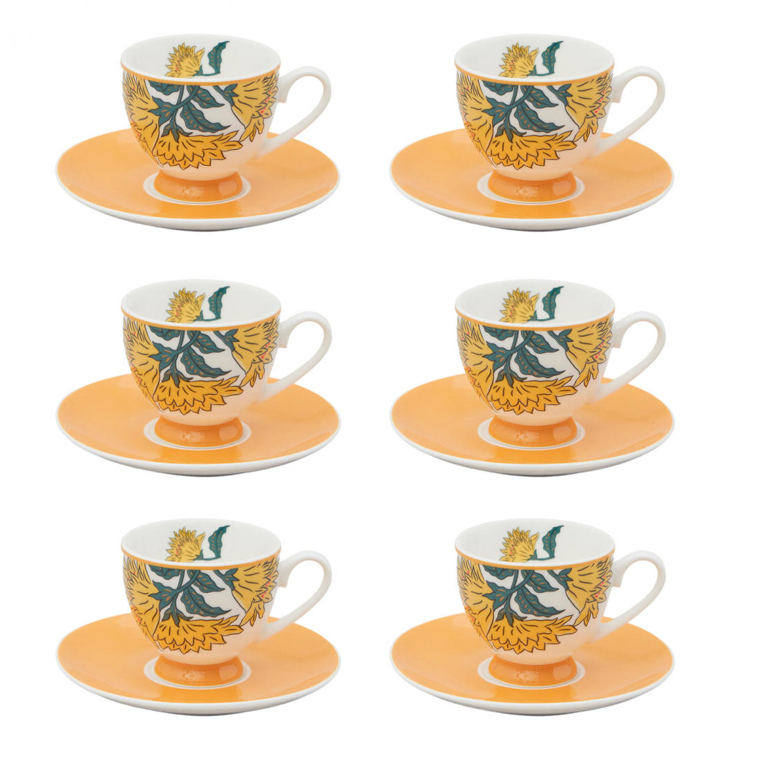'Alice' Coffee Cup & Saucer Set - 80 ml, 6 Pieces