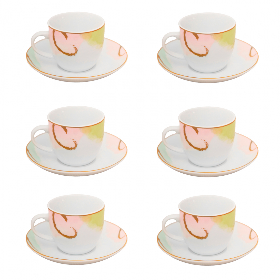 'Acquerello' Coffee Cup & Saucer Set - 80 ml, 6 Pieces