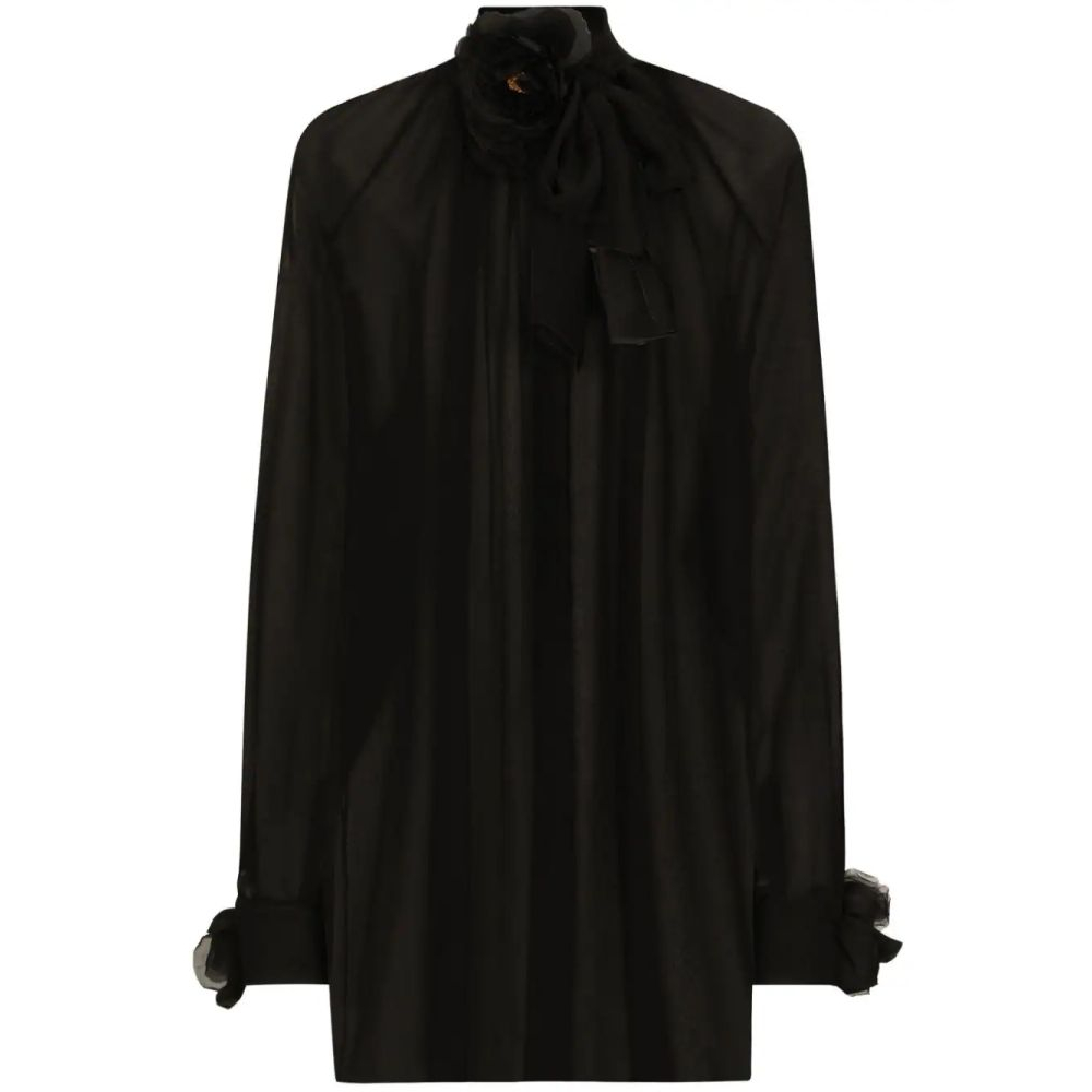 'Floral-Appliqué' Langärmelige Bluse für Damen