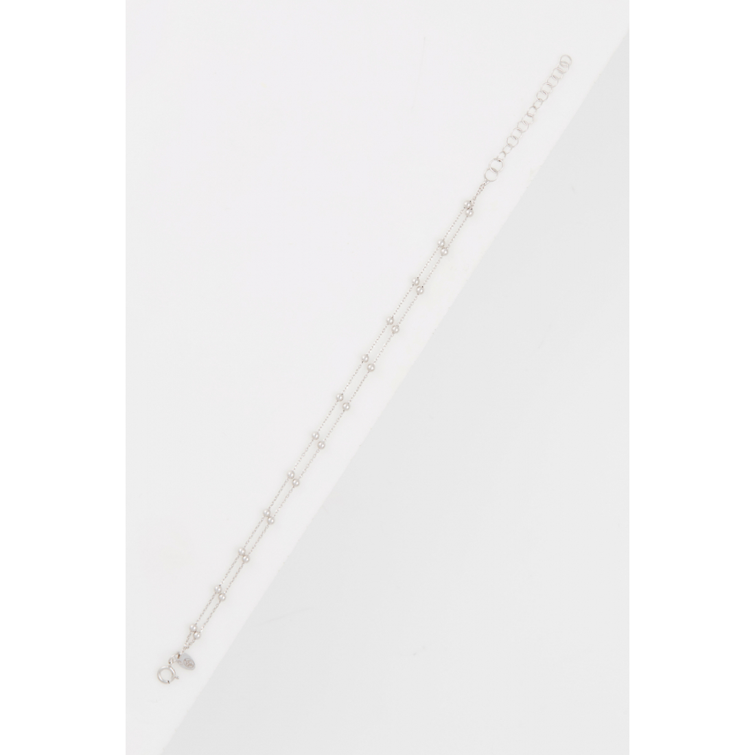 Double Chain Bead Bracelet In 375/1000 White Gold