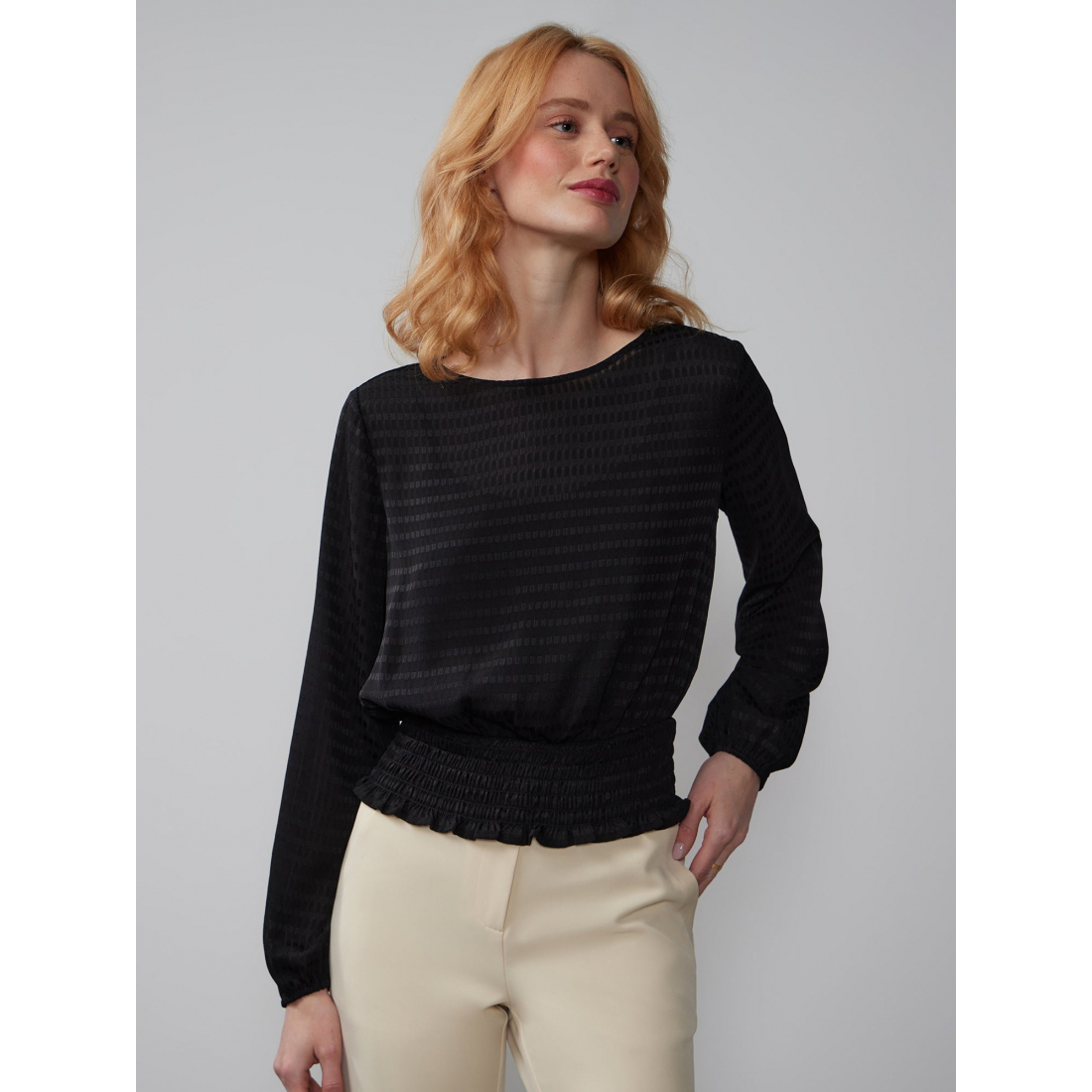 Blouse à manches longues 'Smocked Hem' pour Femmes