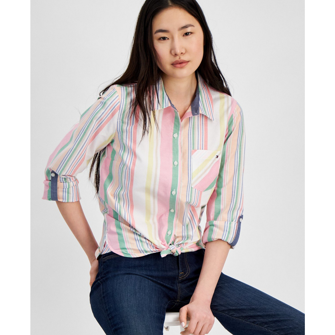 Women's 'Striped Roll-Tab' Shirt
