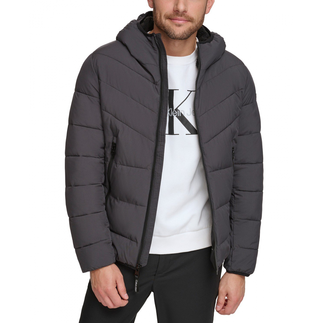 Veste matelassée 'Chevron Stretch With Sherpa Lined Hood' pour Hommes